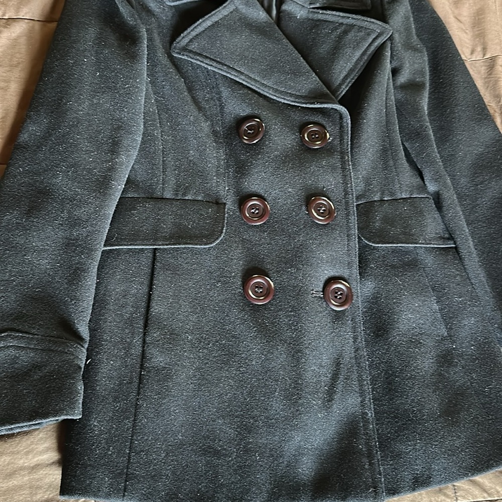 New York & Company Wool & Polyester Black Pea Coat - Picture 3 of 16